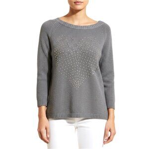 Coquette Sweater Womens L Gray Heart Rhinestone Raglan Lolita Indie Y2K Date